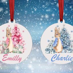 Personalised Christmas Tree Bauble Decoration Ornament For Baby Boy Girl Love 2025 Rabbit Blue Pink Gift Hanging - thumbnail 2