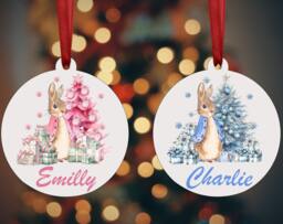 Personalised Christmas Tree Bauble Decoration Ornament For Baby Boy Girl Love 2025 Rabbit Blue Pink Gift Hanging