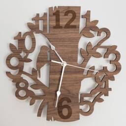 Handmade Wooden Silent Nature Wall Clock Engraved Up To 90cm in Oak, Cherry Or Walnut - Silver Gold Hands