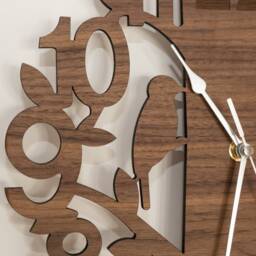 Handmade Wooden Silent Nature Wall Clock Engraved Up To 90cm in Oak, Cherry Or Walnut - Silver Gold Hands - thumbnail 2