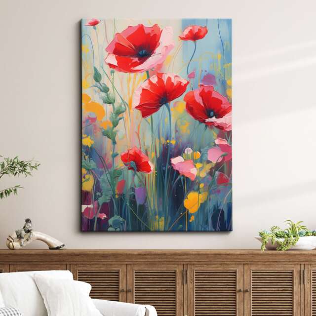 Beautiful Flowers Modern Floral Abstract Oil Painting Style Wall Art Framed Canvas Poster Print Home Kitchen Living Room Decor Gifts - image 1