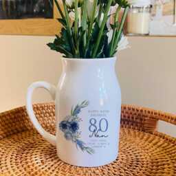 Personalised Birthday Milestone Gift, Small Flower Jug Vase, 80Th Nan Gifts, Friend Keepsake, Christmas - thumbnail 1