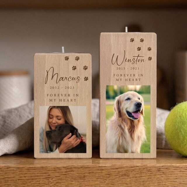 Personalised Pet Photo Memorial Tea Light Holder - Wood Candle - image 1