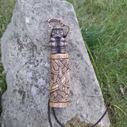 Hand Carved Deer Antler Viking Needle Case Set Heathen Pagan Design Old Norse Runes - thumbnail 2