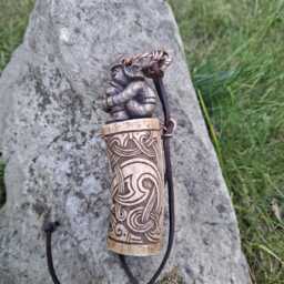 Hand Carved Deer Antler Viking Needle Case Set Heathen Pagan Design Old Norse Runes - thumbnail 1
