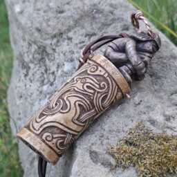 Hand Carved Deer Antler Viking Needle Case Set Heathen Pagan Design Old Norse Runes - thumbnail 3