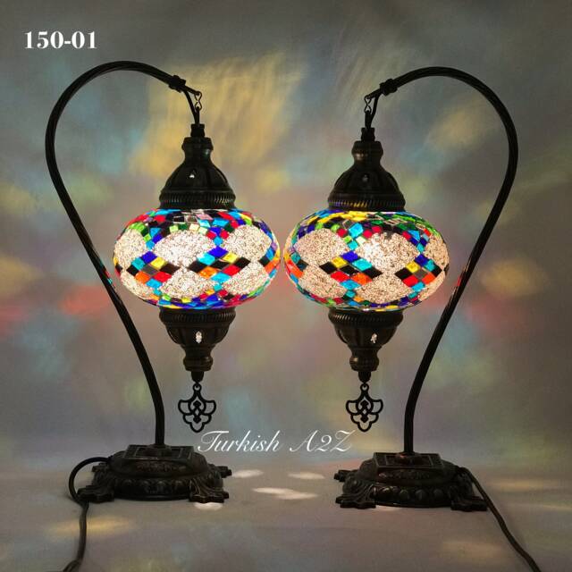 Pair Of Swan Neck Mosaic Table Lamp, Large Globe, Id150 - image 1
