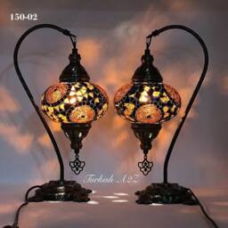 Pair Of Swan Neck Mosaic Table Lamp, Large Globe, Id150 - thumbnail 3