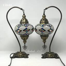 Pair Of Swan Neck Mosaic Table Lamp, Large Globe, Id150 - thumbnail 2