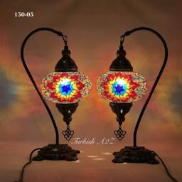 Pair Of Swan Neck Mosaic Table Lamp, Large Globe, Id150 - thumbnail 4