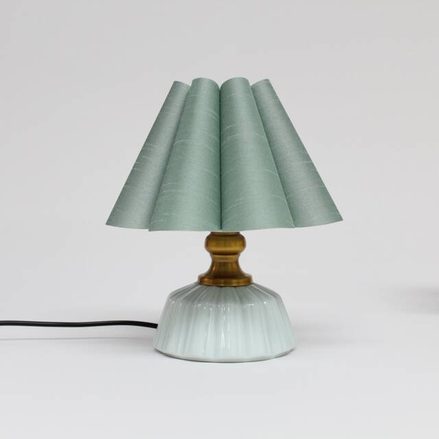 Handmade Aquamarine Fabric Table Lamp Ceramic Base, Medium Size - image 1
