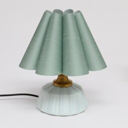 Handmade Aquamarine Fabric Table Lamp Ceramic Base, Medium Size - thumbnail 3