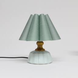 Handmade Aquamarine Fabric Table Lamp Ceramic Base, Medium Size - thumbnail 1