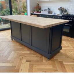 The Bristol Bespoke Kitchen Island Breakfast Bar, Farrow & Ball Finish, Oak Top, Cupboards - thumbnail 2