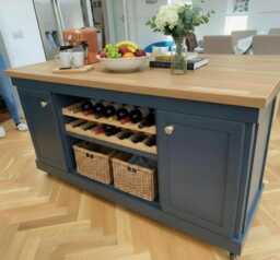 The Bristol Bespoke Kitchen Island Breakfast Bar, Farrow & Ball Finish, Oak Top, Cupboards - thumbnail 1