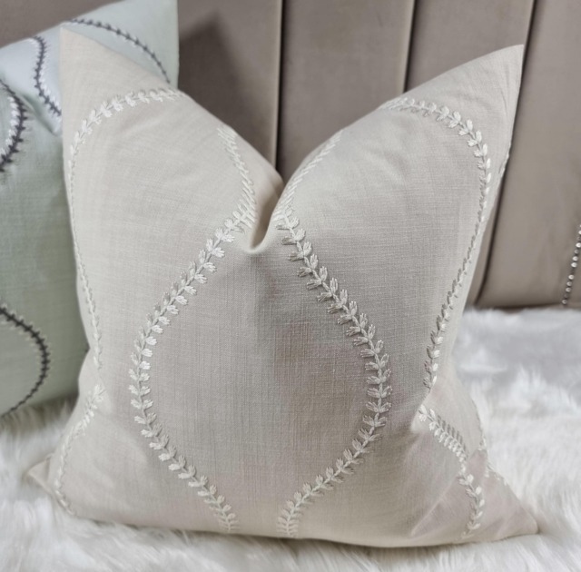 Beige Cotton Linen Embroidery Cushion Cover Ogee Style Embroidered Throw Scatter Cover Country John Lewis & Partners Chattis Fabric - image 1