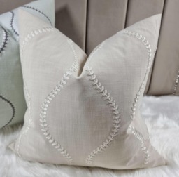 Beige Cotton Linen Embroidery Cushion Cover Ogee Style Embroidered Throw Scatter Cover Country John Lewis & Partners Chattis Fabric - thumbnail 1