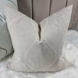 Beige Cotton Linen Embroidery Cushion Cover Ogee Style Embroidered Throw Scatter Cover Country John Lewis & Partners Chattis Fabric - thumbnail 2