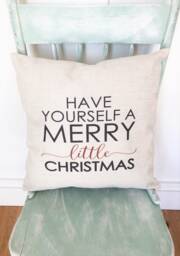 Merry Little Christmas Pillow Cover - Rustic Linen Holiday Decor - thumbnail 1