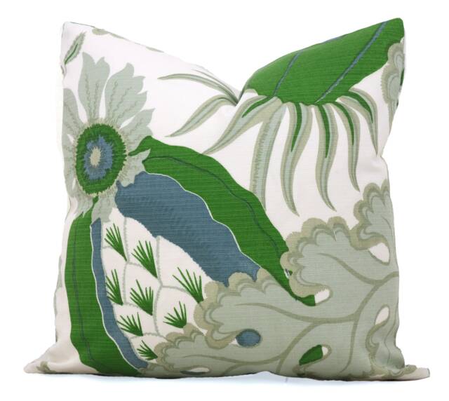 Christopher Farr Carnival Pillow Cover Green & Blue Floral, Outdoor Decor - image 1