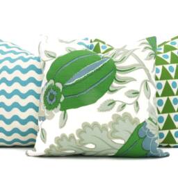 Christopher Farr Carnival Pillow Cover Green & Blue Floral, Outdoor Decor - thumbnail 3