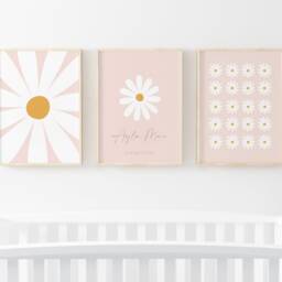 Neutral Daisy Prints - Set Of 3, Beige Nursery, Baby Print, Nursery Prints, Wall Art, Kids Bedroom, Flower Girls Room - thumbnail 2