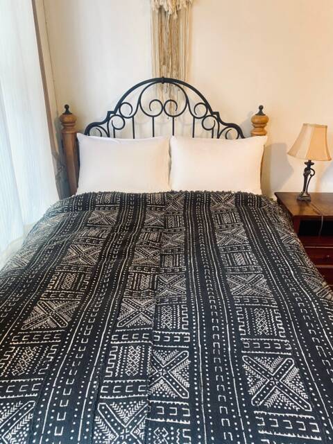Extra Large Black Mudcloth Throw Blanket Handwoven African Textile, Bohemian Decor - image 1