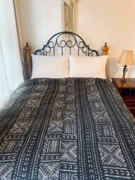 Extra Large Black Mudcloth Throw Blanket Handwoven African Textile, Bohemian Decor - thumbnail 1
