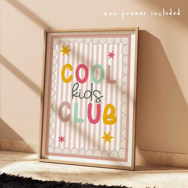Cool Kids Club in Bright Colours, Pink & Green Girls Bedroom Quote Print With Scalloped Border, Girl Nursery Poster - image 1