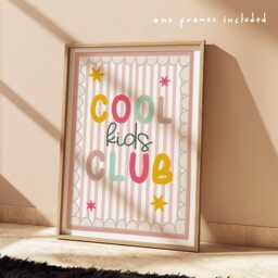 Cool Kids Club in Bright Colours, Pink & Green Girls Bedroom Quote Print With Scalloped Border, Girl Nursery Poster - thumbnail 1