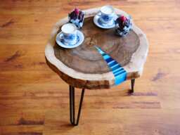 Zebra - Round Live Edge Coffee Table With Glowing Resin Fillin - thumbnail 1