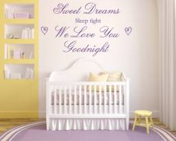 Sweet Dreams, Sleep Tight We Love You Goodnight Quote - Matt Vinyl Wall Art Sticker Decal Mural, Bedroom, Nursery, Kids - thumbnail 1