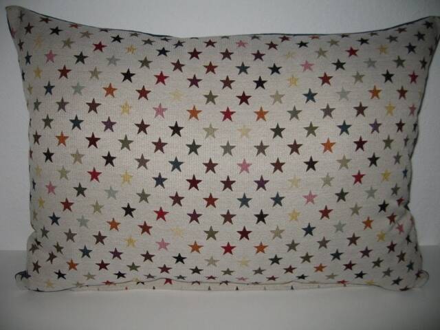 Large Decorative Pillow Colorful Stars Tapestry & Denim Fabric - image 1