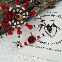 Flower Red Rose Ladybug Elegant Romantic Gift Christmas Spider Ornament With German Tinsel Legend, Holiday Ornament - thumbnail 3