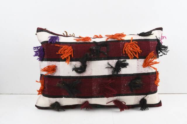 Handmade Kilim Lumbar Pillow Cover Turkish Wool Cushion - 16x24 - image 1
