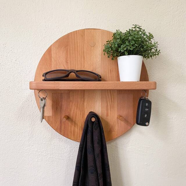 Round Entryway Organizer, Key Holder Shelf, Coat Rack - image 1