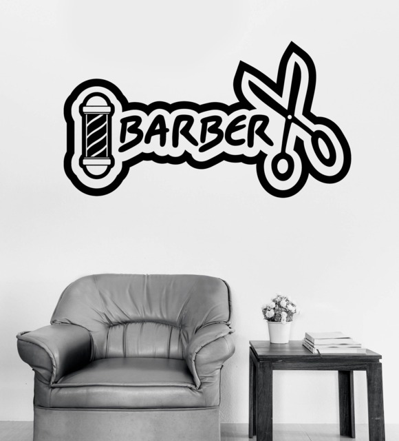 Wall Vinyl Haircut Scissors Hall Decal Barber Shop Salon Mustache - #2730Dn - image 1
