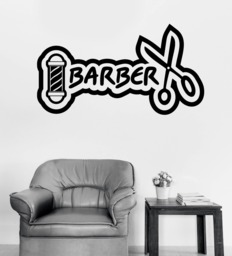Wall Vinyl Haircut Scissors Hall Decal Barber Shop Salon Mustache - #2730Dn - thumbnail 1