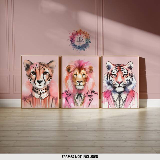 Colourful Hipster Animal Prints - Set Of 3 Posters - Maximalist Wall Art Funky Animals Artwork Style Portrait Decor Quirky Fashion - image 1