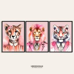 Colourful Hipster Animal Prints - Set Of 3 Posters - Maximalist Wall Art Funky Animals Artwork Style Portrait Decor Quirky Fashion - thumbnail 2