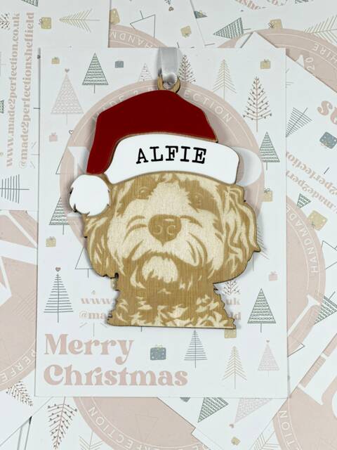 Personalised Pet Christmas Bauble/Ornament With Name - Dog Labradoodle Cockapoo Goldendoodle Poodle Cross 047 - image 1