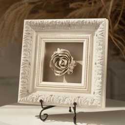 Handmade Porcelain Flower Wall Art in Frame - Ceramic Floral Picture, Minimalist Home Decor, Wedding Gift, Housewarming Gift - thumbnail 3