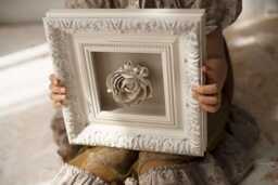 Handmade Porcelain Flower Wall Art in Frame - Ceramic Floral Picture, Minimalist Home Decor, Wedding Gift, Housewarming Gift - thumbnail 1