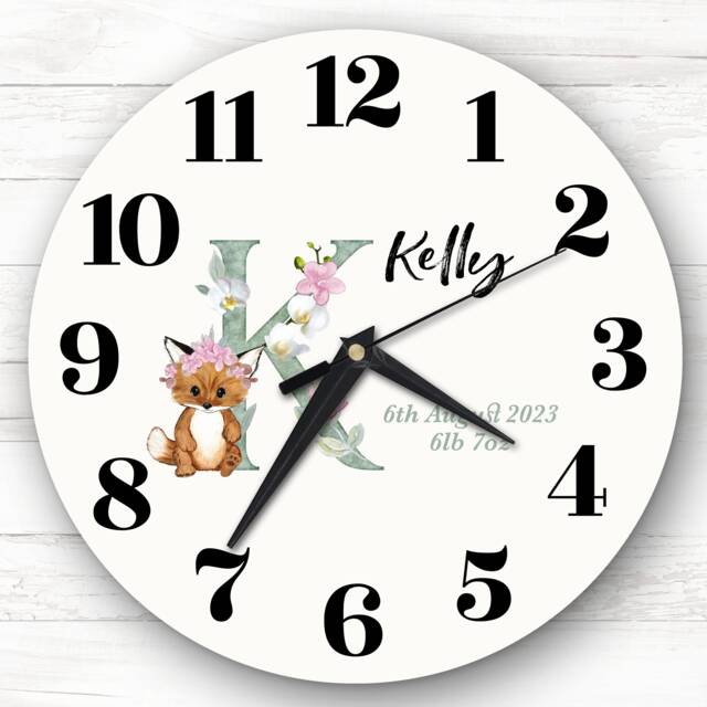 Baby Floral Watercolour Animal Alphabet Letter K Gift Personalised Clock - image 1