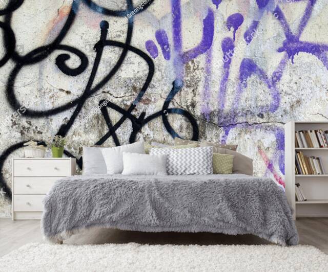 Black Graffiti Art Cracked Ancient Old Wall Abstract Background Decor Mural Self Adhesive Exclusive Design 3D Photo Wallpaper - image 1