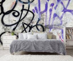 Black Graffiti Art Cracked Ancient Old Wall Abstract Background Decor Mural Self Adhesive Exclusive Design 3D Photo Wallpaper - thumbnail 1