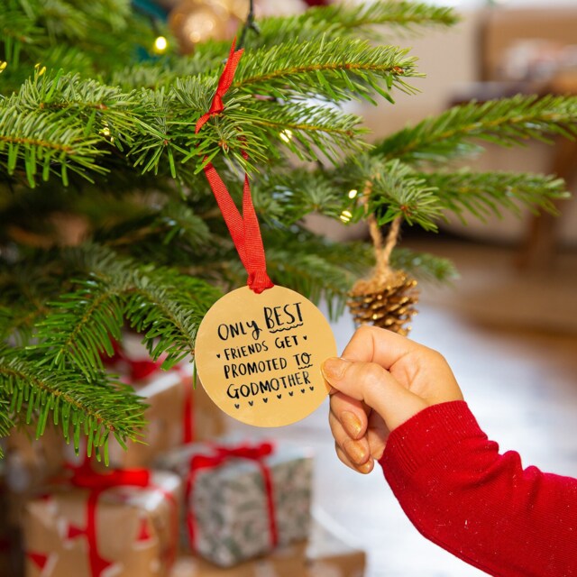Best Friends Get Promoted To Godmother Gold Christmas Decoration Bauble - image 1