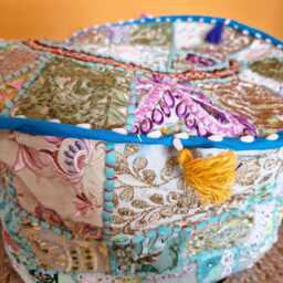 Indian Pouf Cover. Patchwork Ottoman. Handmade Home Deco - thumbnail 4
