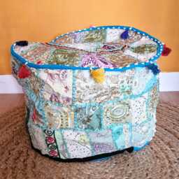 Indian Pouf Cover. Patchwork Ottoman. Handmade Home Deco - thumbnail 3