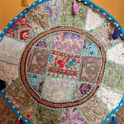 Indian Pouf Cover. Patchwork Ottoman. Handmade Home Deco - thumbnail 2